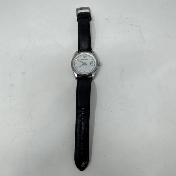 Emporio Armani Black Leather Band Mens Watch AR6015 Needs Battery - Picture 2 of 9